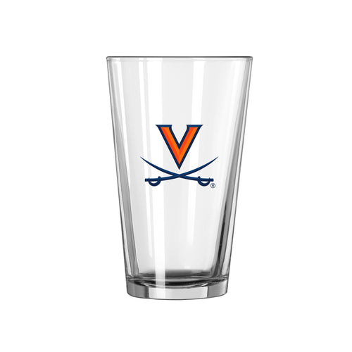 Virginia 16oz Logo Pint Glass from Logo Brands featuring a clear glass with the Virginia logo for drinkware.