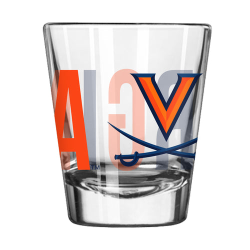 Virginia 2oz Overtime Shot Glass from Logo Brands, clear glass drinkware with bold Virginia logo design.