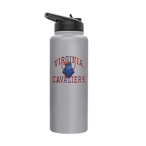 Virginia 34oz athletic quencher bottle by Logo Brands, clear plastic drinkware with a screw-on lid and sports drink spout.