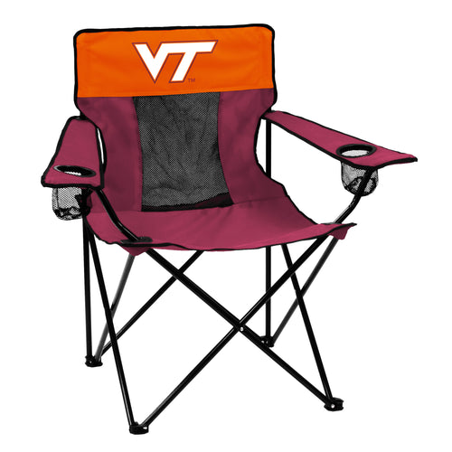 Virginia Tech Elite Chair by Logo Brands, black gaming and office chair with university logo and ergonomic design.