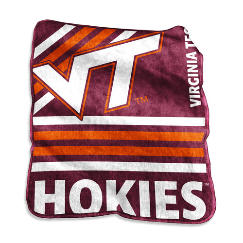 Virginia Tech Raschel throw blanket by Logo Brands, featuring team logo and Hokies design, soft and cozy for fans.