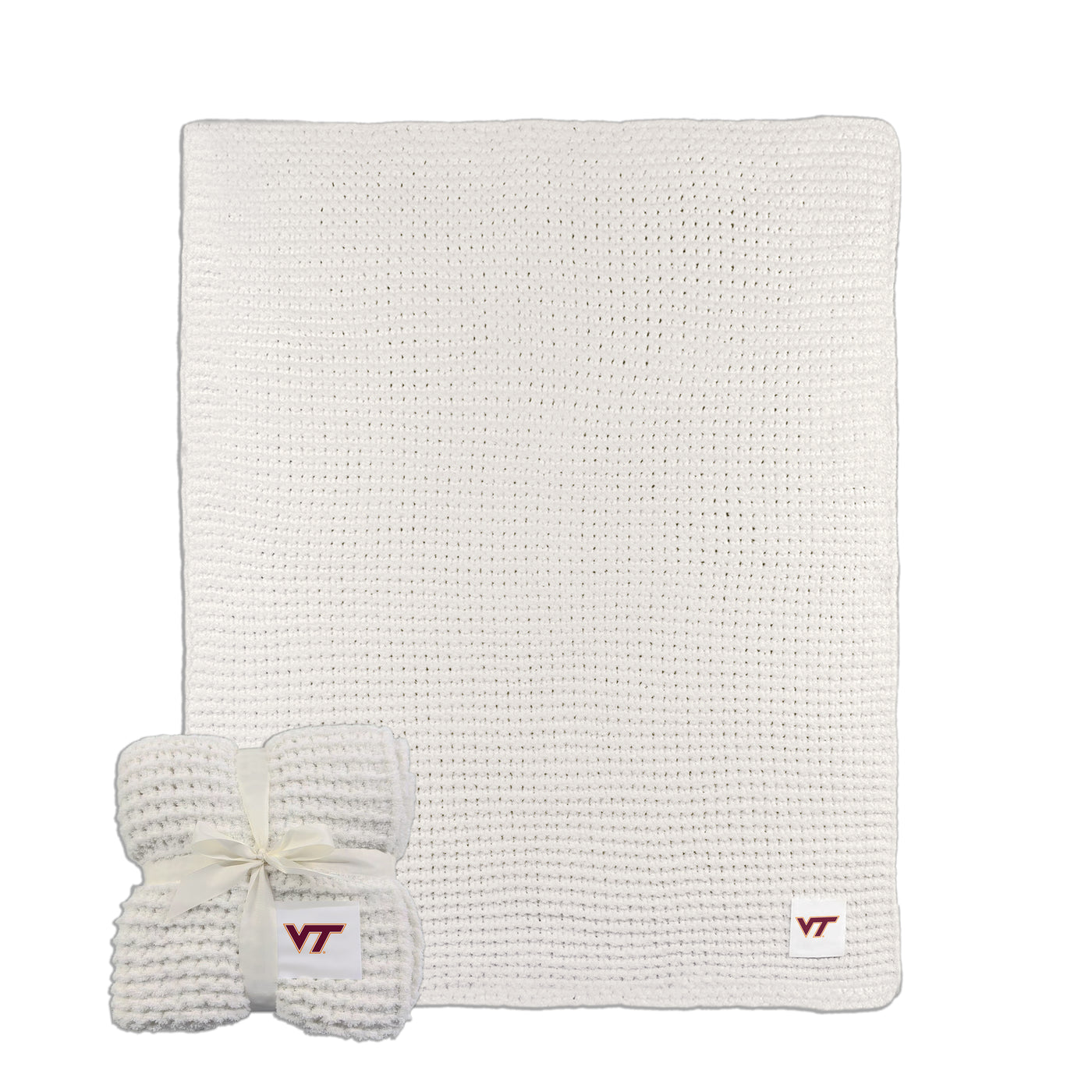 Virginia Tech Ivory Cable Knit Throw