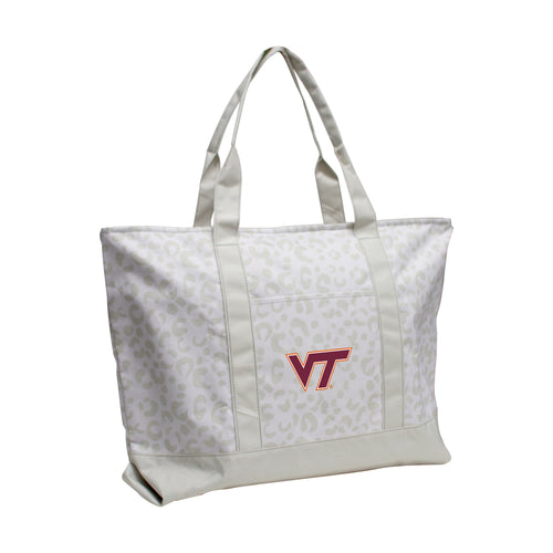 Virginia Tech leopard pattern tote bag by Logo Brands featuring a bold animal print and spacious design for carrying essentials.
