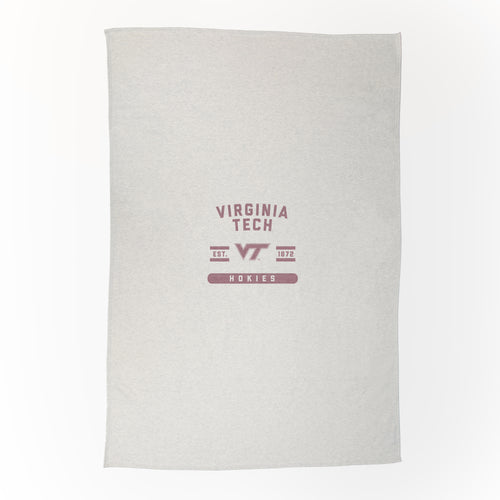 Virginia Tech oatmeal sweatshirt blanket by Logo Brands, soft and cozy with Hokies logo for fans and comfort.