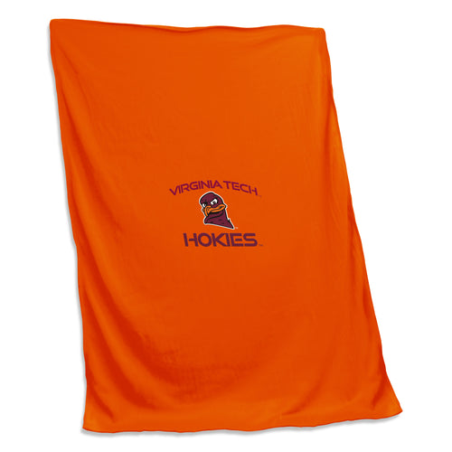 Virginia Tech screened sweatshirt blanket by Logo Brands, soft cozy blanket with Virginia Tech logo and design, perfect for fans.