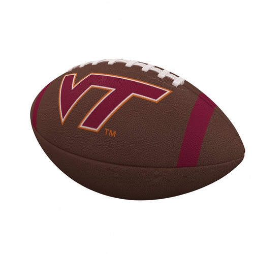 Virginia Tech Team Stripe official-size composite football by Logo Brands, featuring team colors and logo for recreation use.