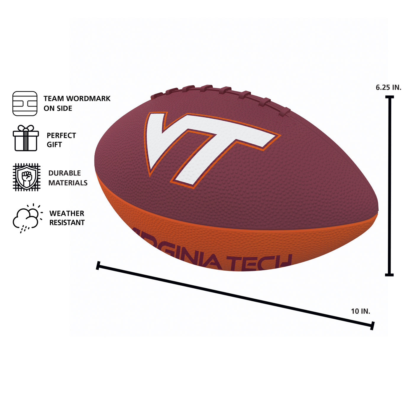 Virginia Tech Pinwheel Junior Size Rubber Football