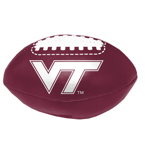 Virginia Tech two-logo micro soft football by Logo Brands, showing the football with Virginia Tech logos in a recreation style.