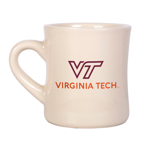Virginia Tech 12oz diner mug featuring the university logo, made of durable ceramic drinkware by Logo Brands.
