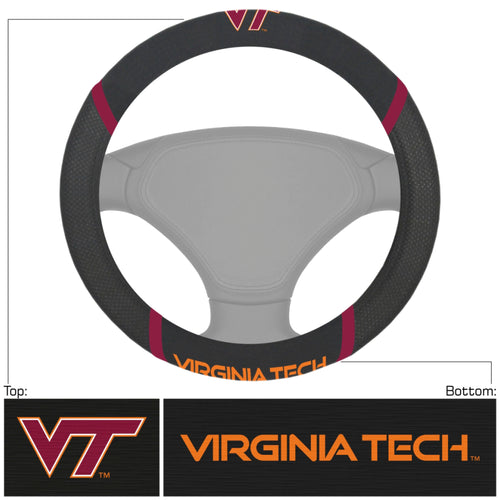 Virginia Tech logo steering wheel cover from Logo Brands, featuring a branded auto cover with Hokies team colors and design.