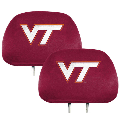 Virginia Tech printed headrest cover for car seats by Logo Brands, featuring team logo and vibrant team colors.