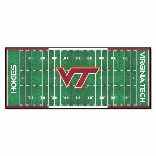 Virginia Tech football field runner mat by Logo Brands, rectangular design with team logo and turf pattern for sports décor.