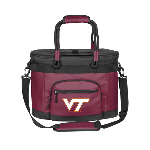 Virginia Tech 35 Can Flex Cooler by Logo Brands, black soft-sided cooler with zippered top and carry handle.