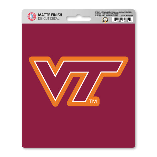 Virginia Tech matte decal featuring the Hokies logo, ideal for sports fans to personalize laptops, water bottles, or accessories.
