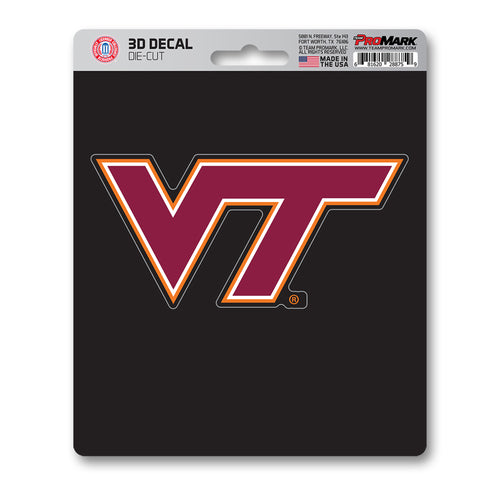 Virginia Tech 3D decal sticker by Logo Brands, featuring the Hokies logo in vibrant 3D design on a white background.