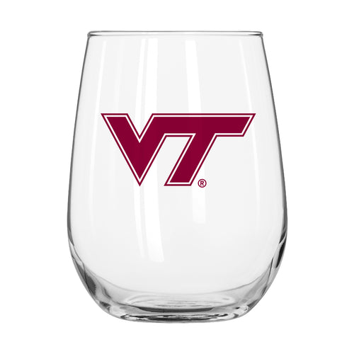 Virginia Tech 16oz Gameday Curved Beverage Glass with team logo and vibrant orange and maroon colors.
