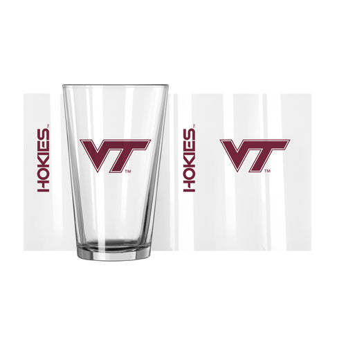 Virginia Tech Gameday 16 oz pint glass with team logo, clear drinkware ideal for cheering on the Hokies during games