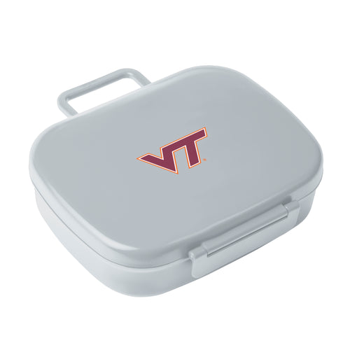 Gray Virginia Tech travel lunch box cooler by Logo Brands, with insulated interior and Virginia Tech logo design.