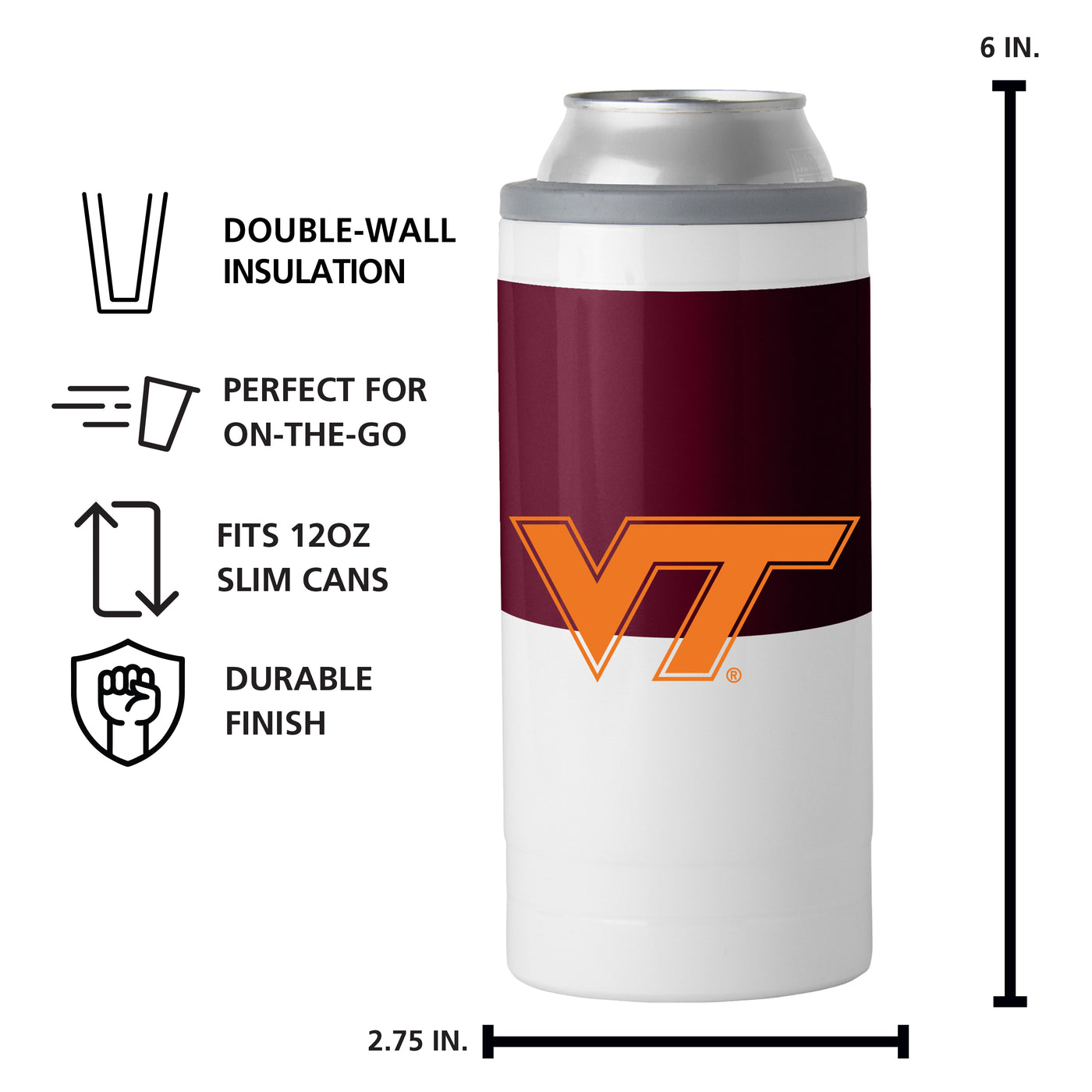 Virginia Tech 12oz Colorblock Slim Can Coolie