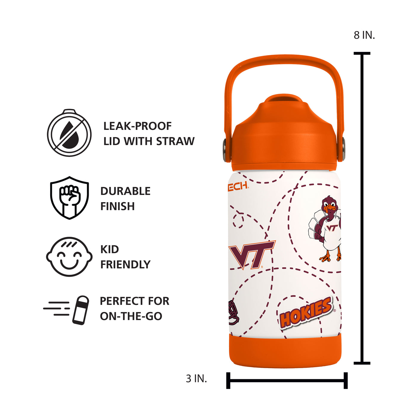 Virginia Tech 12oz Mascot SS Kids Bottle