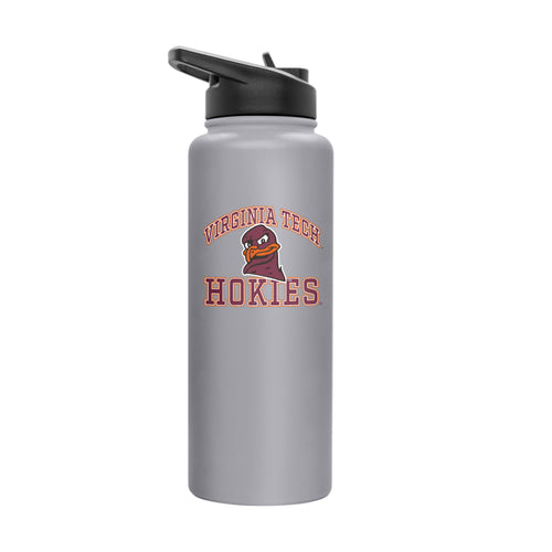 Virginia Tech 34oz athletic water bottle by Logo Brands, showing green sports drink in durable drinkware with a VT logo.