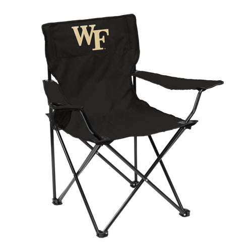 Wake Forest quad chair by Logo Brands, foldable outdoor furniture with team logo and comfortable fabric seat.