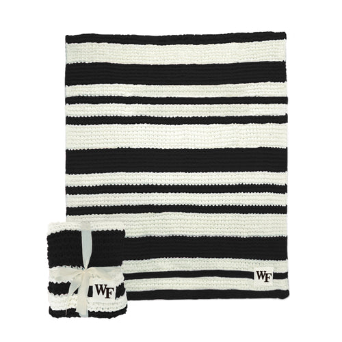 Cozy Wake Forest cable knit throw blanket in black and gold, 50x60 inches, Logo Brands for comfortable home decor.