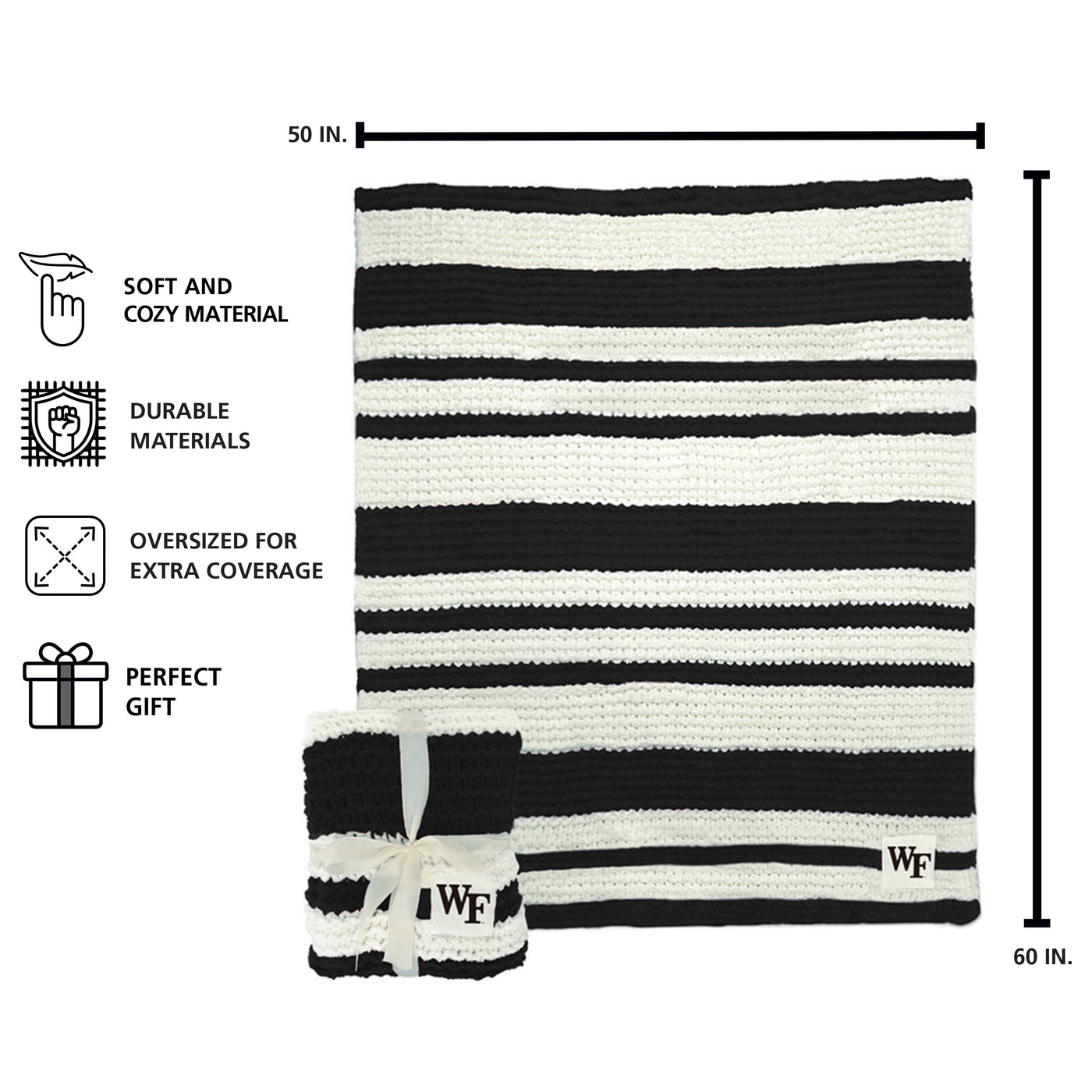 Wake Forest Cable Knit Throw 50x60