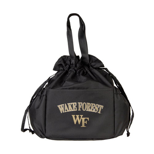 Wake Forest Eco drawstring lunch cooler by Logo Brands, featuring a lightweight insulated cooler bag with Wake Forest logo design.