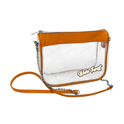 Wake Forest Tan Hype clear bag by Logo Brands, showing a transparent bag with tan accents and the Wake Forest logo on the front.