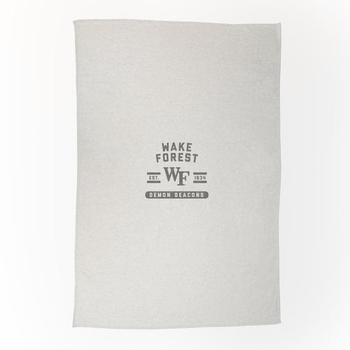 Wake Forest oatmeal sweatshirt blanket by Logo Brands, soft cozy blanket with Wake Forest logo and university colors.