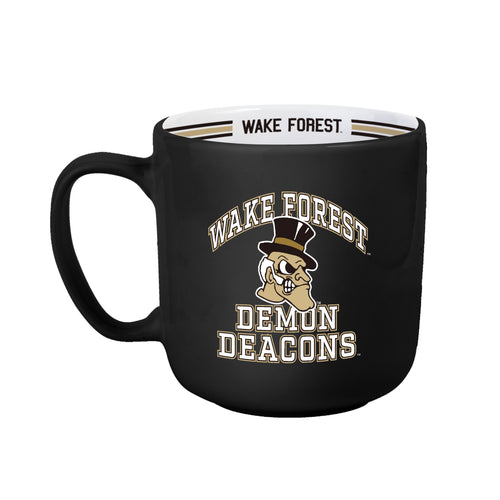 Wake Forest 15oz stripe mug, Logo Brands drinkware featuring blue and white stripes with Wake Forest logo design.
