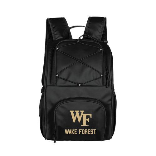 Wake Forest 24-can flexible backpack cooler by Logo Brands, featuring insulated compartments and adjustable straps.