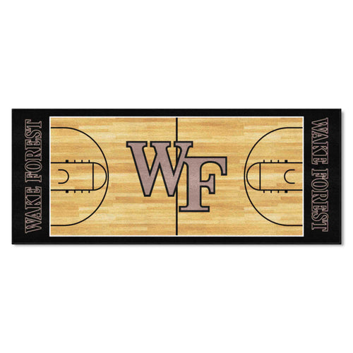 Black Wake Forest University NCAA basketball runner mat with logo branding, designed for sports fans and game room decor.