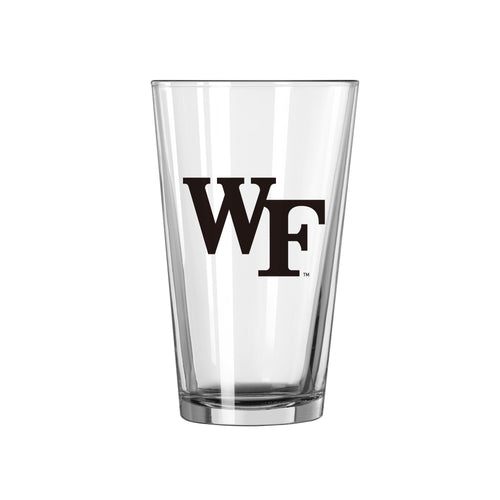 Wake Forest Gameday 16oz pint glass with team logo, clear glass drinkware for sports fans and celebrations.