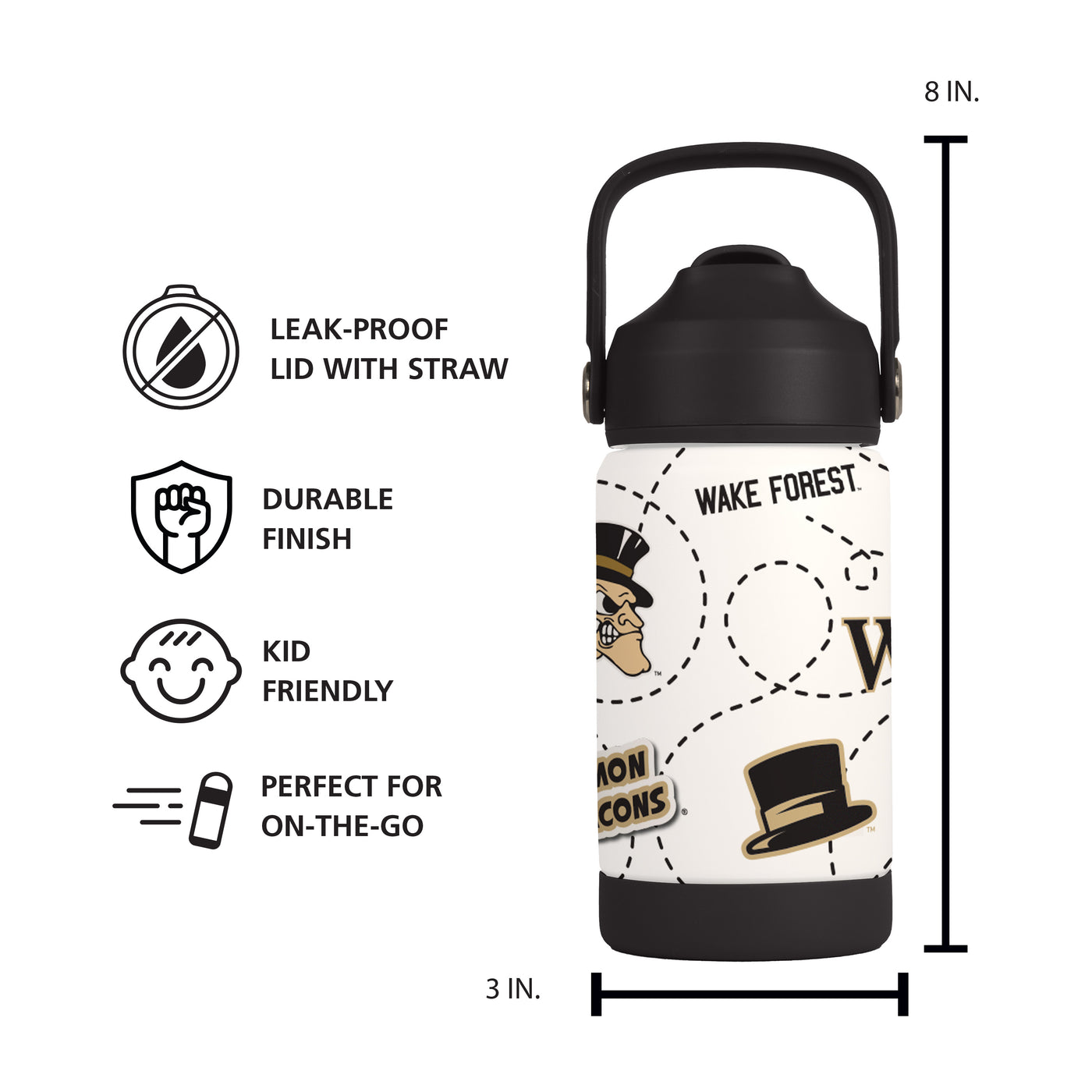 Wake Forest 12oz Mascot SS Kids Bottle