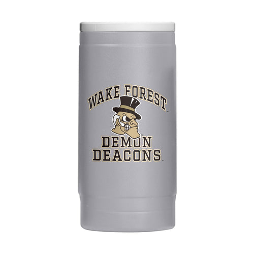 Wake Forest 12oz athletic powder coat slim can cooler, durable drinkware with team logo, keeps beverages cold.
