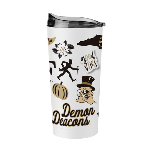 Wake Forest 20oz Native Powder Coat Tumbler from Logo Brands, showing a durable drinkware with Wake Forest logo and colorful design.