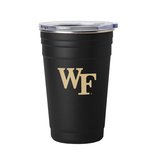 Wake Forest 22oz Flipside stainless steel drinkware cup with logo branding and flip lid, ideal for beverages on the go.