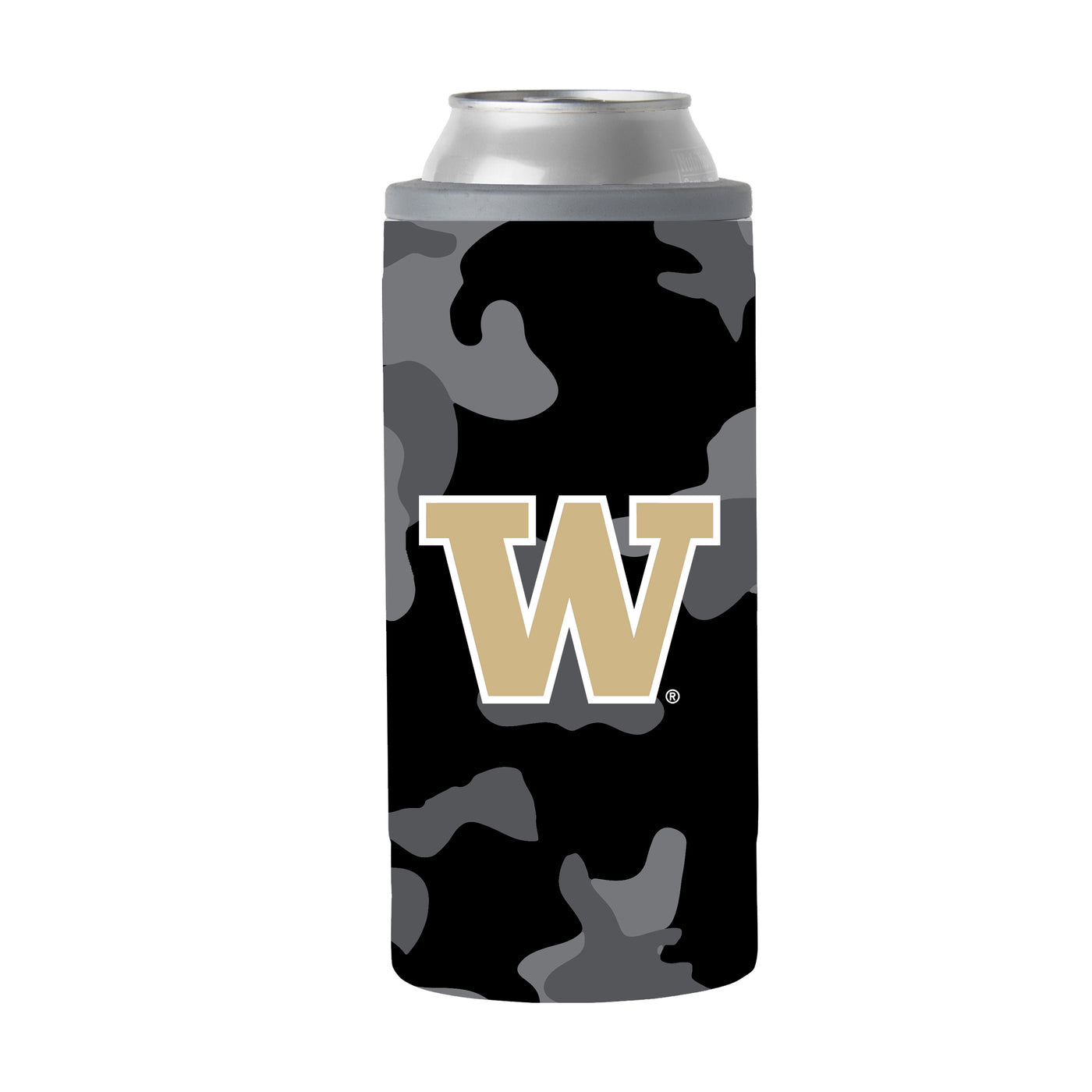 Washington Black Camo 12oz Slim Can Coolie