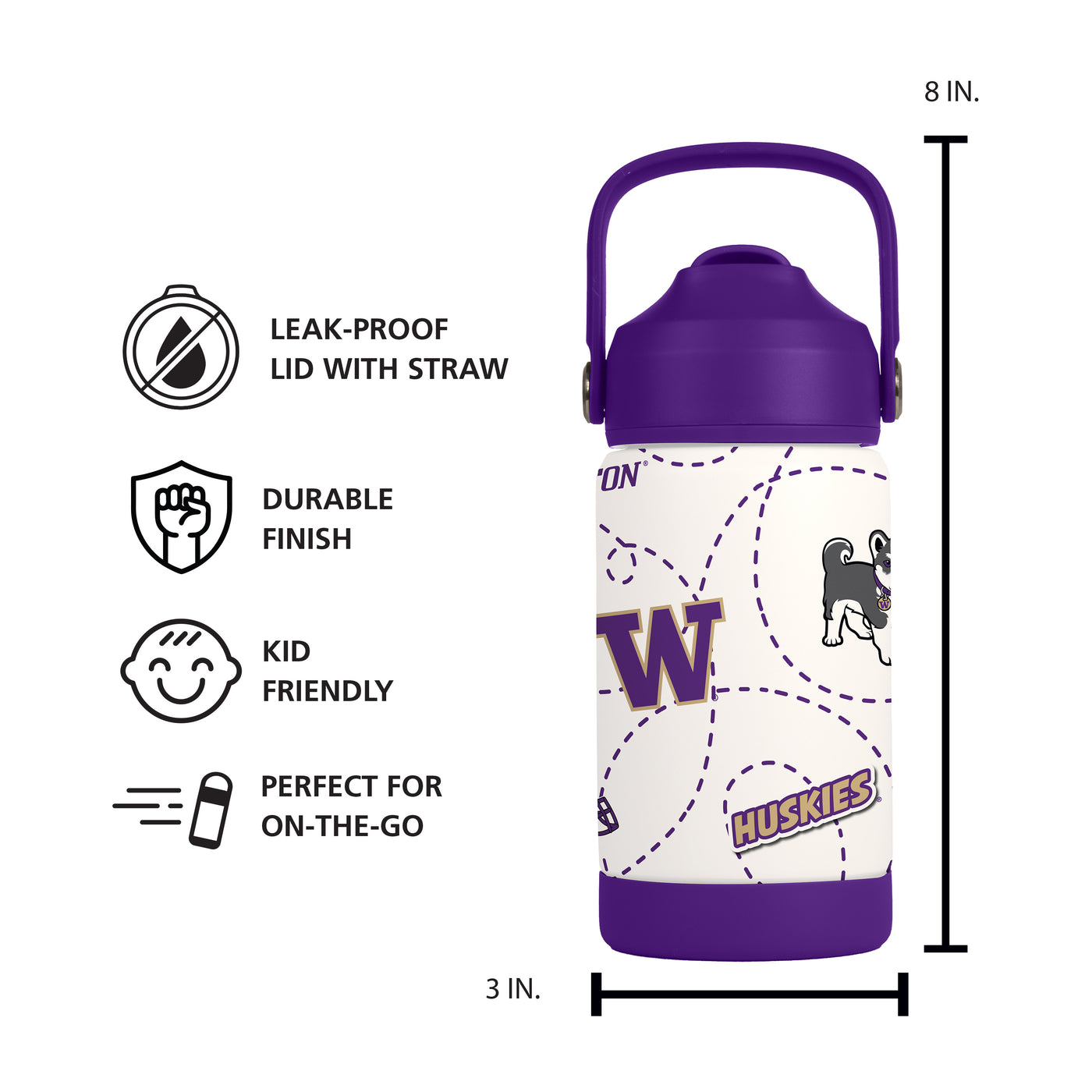 Washington 12oz Mascot SS Kids Bottle