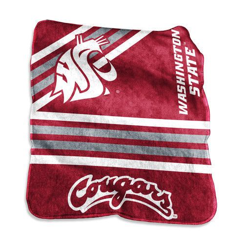 Soft WA State Raschel Throw blanket by Logo Brands, featuring a cozy woven texture and state design in vibrant colors.