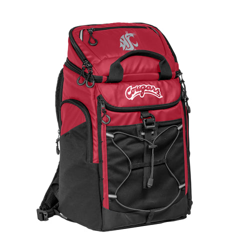 Washington State 26-can backpack cooler by Logo Brands with insulated main compartment and adjustable straps.