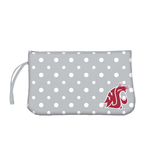 Washington State University Dot Wristlet bag by Logo Brands, featuring a WSU logo and colorful dot pattern on a compact fabric design.