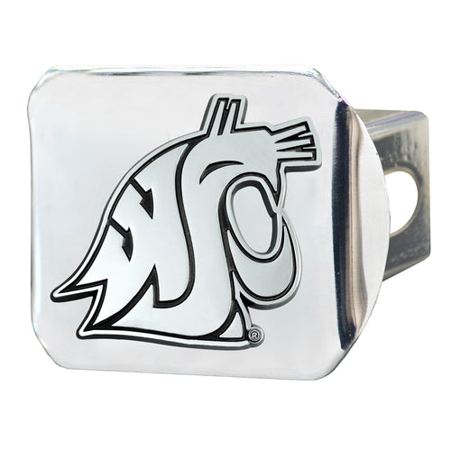 Washington State University chrome on chrome hitch cover with WSU logo for vehicle decoration and protection.