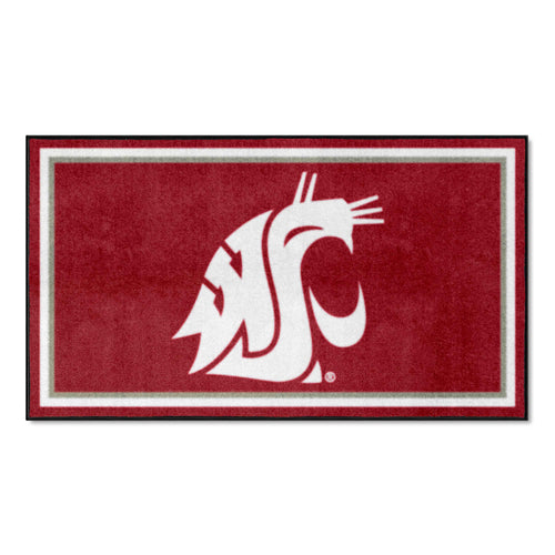 Washington State University 3x5 area rug with WSU logo in red and gray, perfect for college dorms or game rooms.