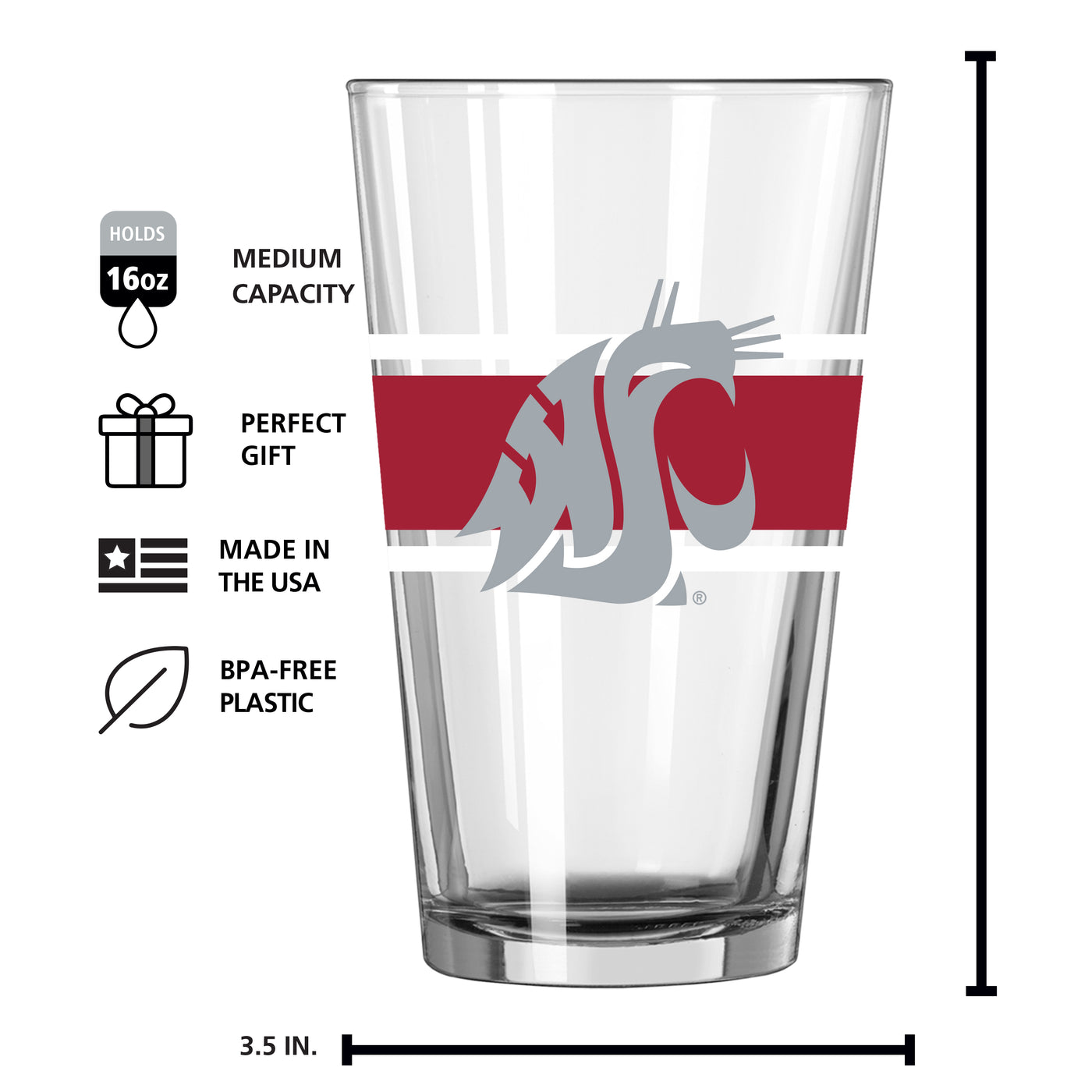 Washington State 16oz Stripe Pint Glass - Logo Brands