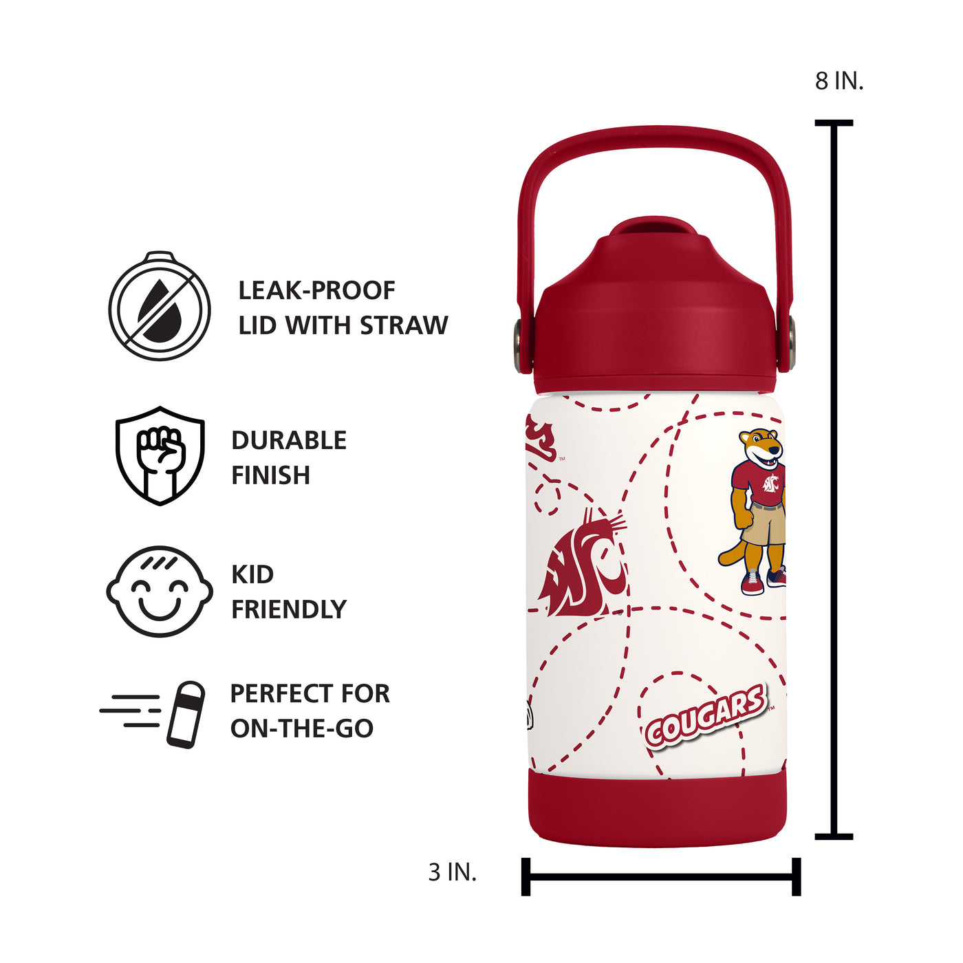 Washington State 12oz Mascot SS Kids Bottle