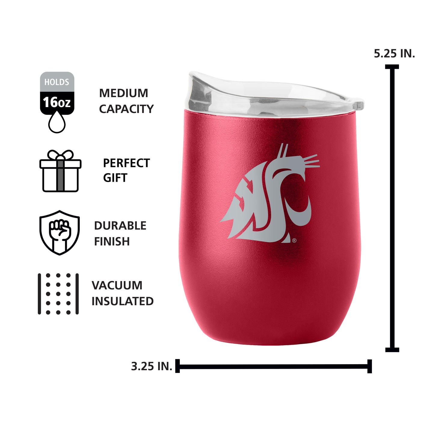 Washington State 16oz Flipside Powder Coat Curved Bev