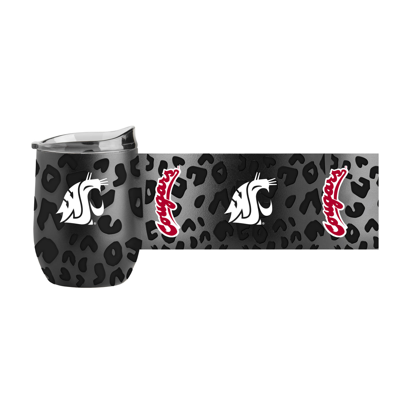 WA State Leopard 16oz Black Powdercoat Curved Beverage